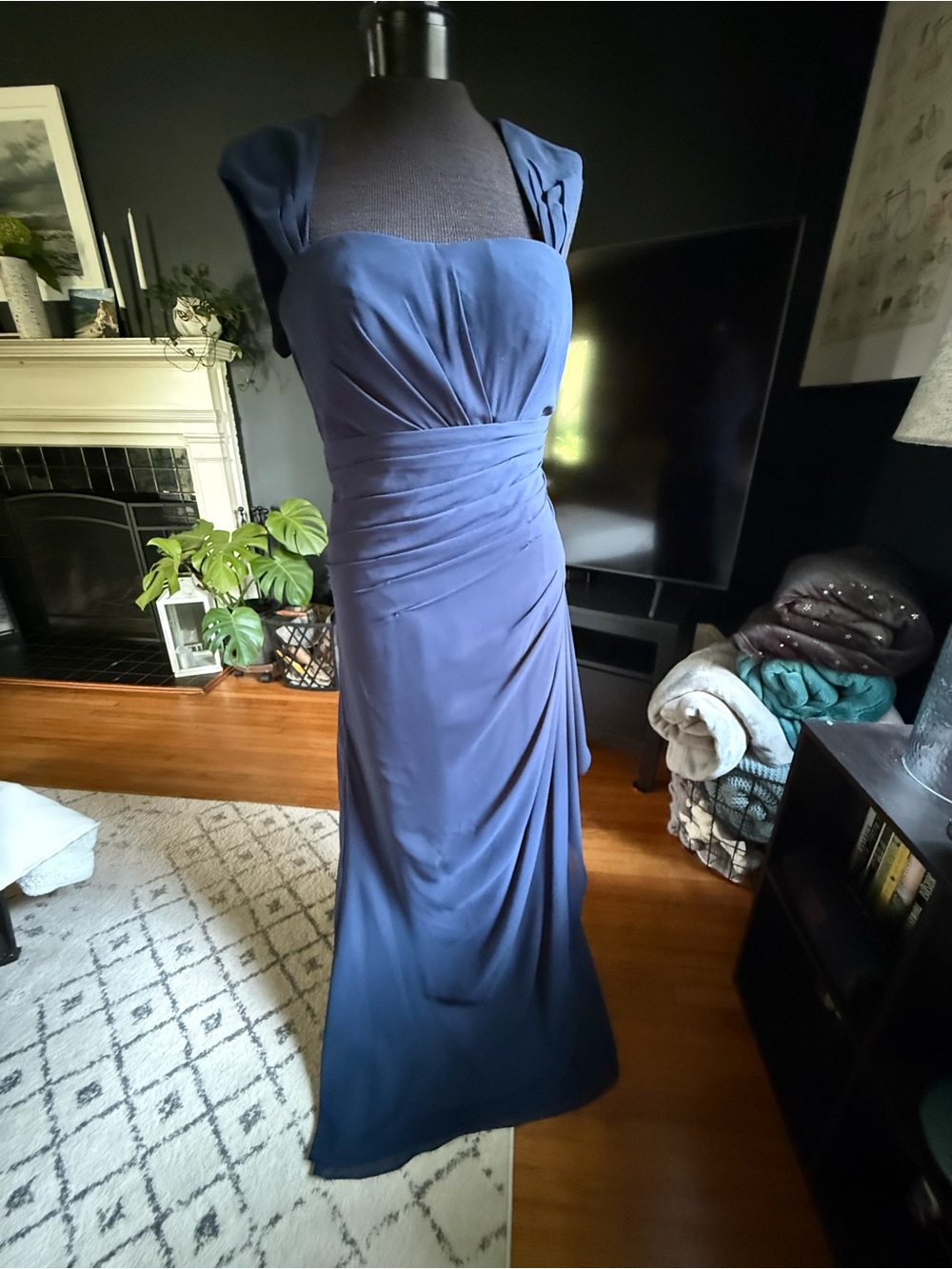 Elegant Navy Blue Evening Gown - Classic Ruched Dress or Bridesmaid Dress